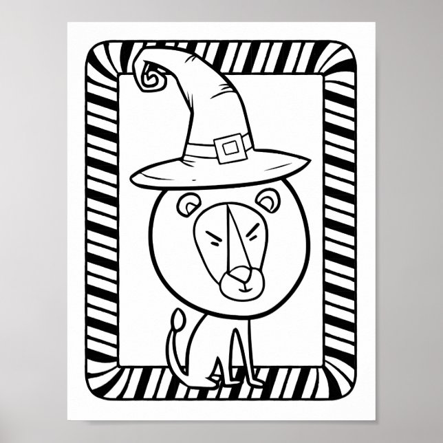Funny Halloween Lion Colouring Page Poster (Front)