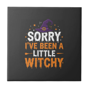 Funny Halloween Little Witchy Quote Design Ceramic Tile
