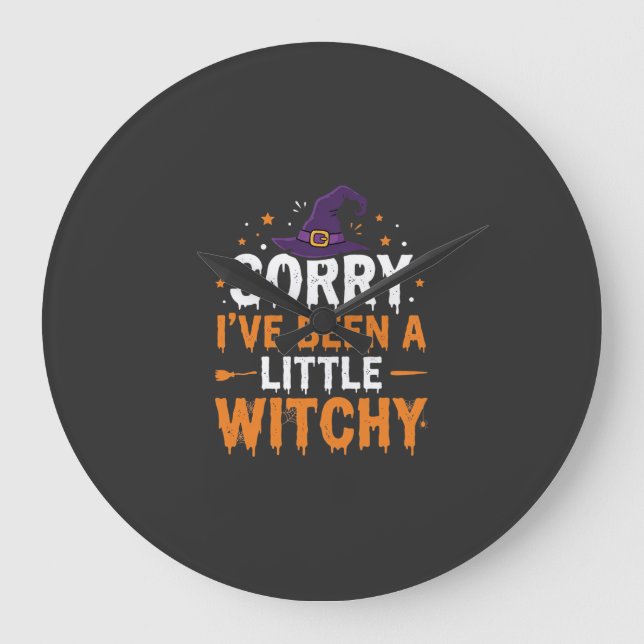 Funny Halloween Little Witchy Quote Design Large Clock (Front)