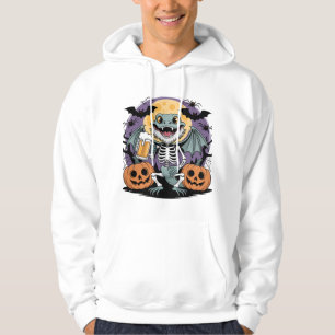 Funny Halloween Lizard Skeleton with Beer Hoodie