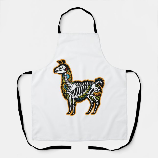 Funny Halloween Llama Skeleton Graphic - Apron (Front)