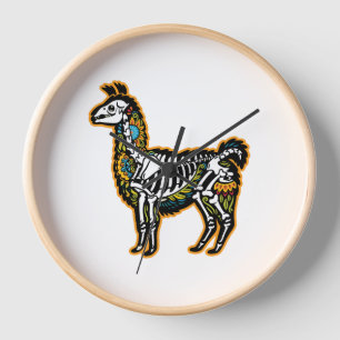 Funny Halloween Llama Skeleton Graphic - Clock