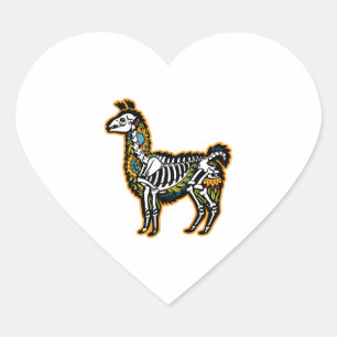Funny Halloween Llama Skeleton Graphic - Heart Sticker