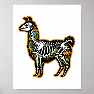 Funny Halloween Llama Skeleton Graphic - Poster