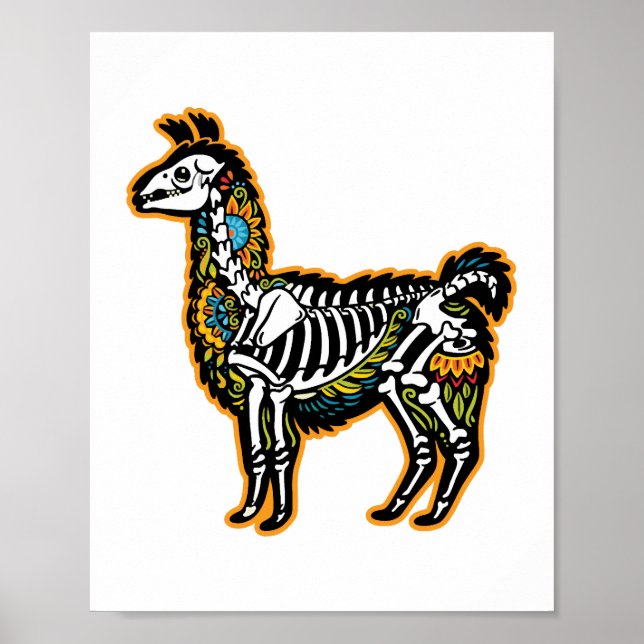 Funny Halloween Llama Skeleton Graphic - Poster (Front)