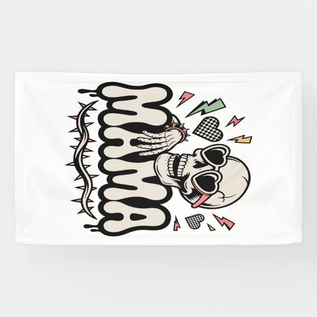 Funny Halloween Mama Cool Skull Banner (Horizontal)