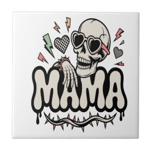 Funny Halloween Mama Cool Skull Ceramic Tile
