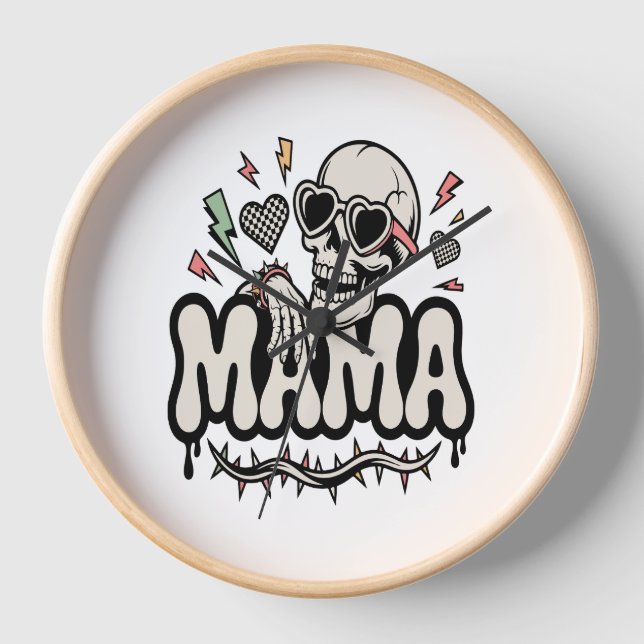 Funny Halloween Mama Cool Skull Clock (Front)