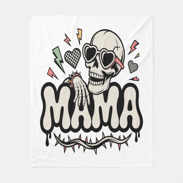 Funny Halloween Mama Cool Skull Fleece Blanket (Front)