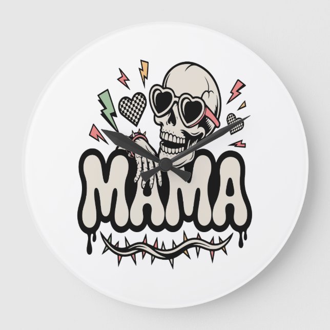 Funny Halloween Mama Cool Skull Large Clock (Front)
