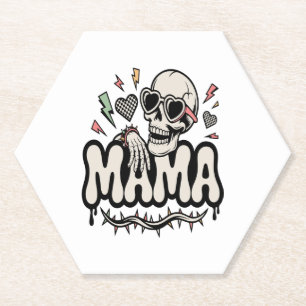 Funny Halloween Mama Cool Skull Paper Coaster