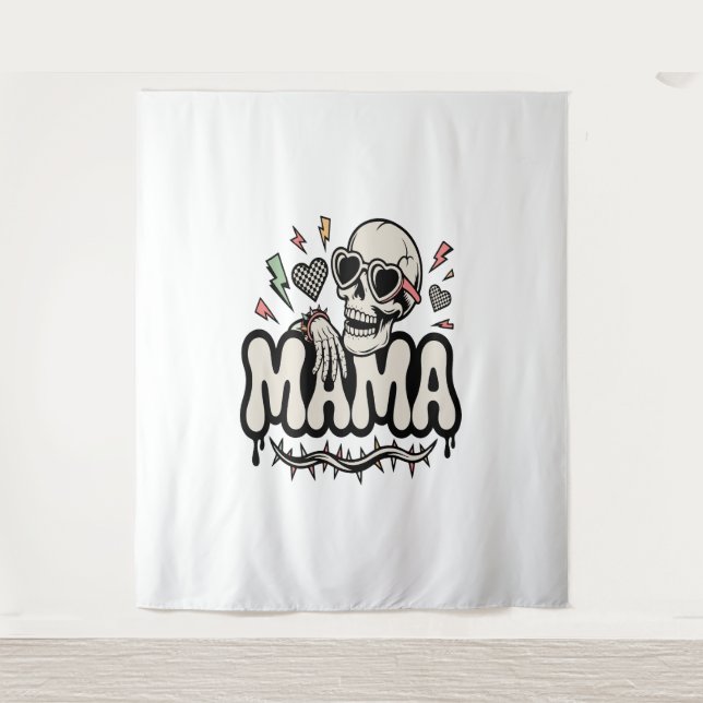 Funny Halloween Mama Cool Skull Tapestry (Front)