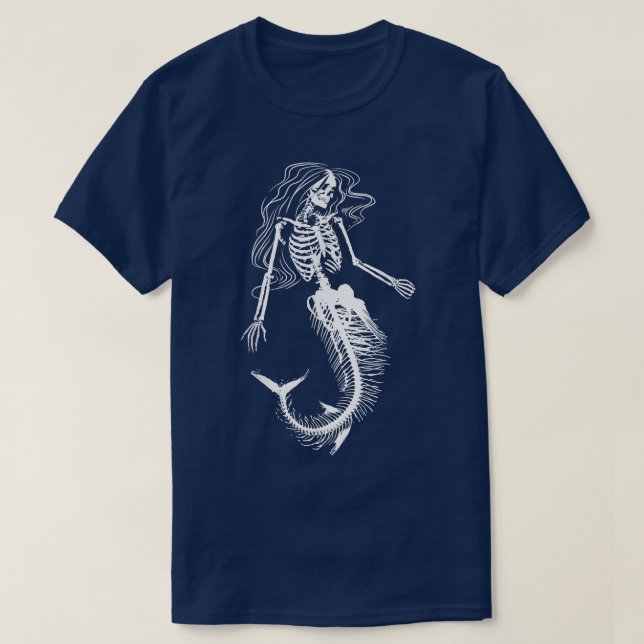 Funny Halloween Mermaid Skeleton Gift Cool Scary D T-Shirt (Design Front)