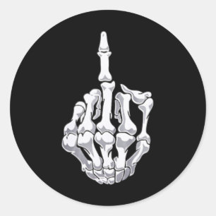 Funny Halloween Middle Finger Skeleton Hand Skull Classic Round Sticker
