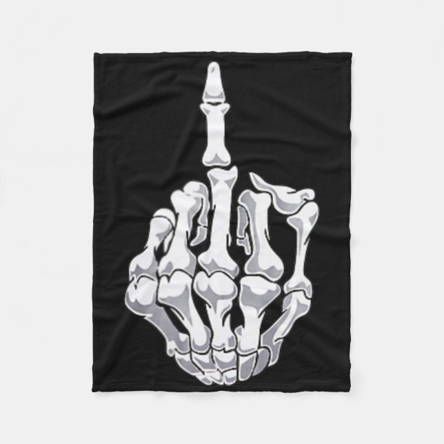 Funny Halloween Middle Finger Skeleton Hand Skull  Fleece Blanket (Front)
