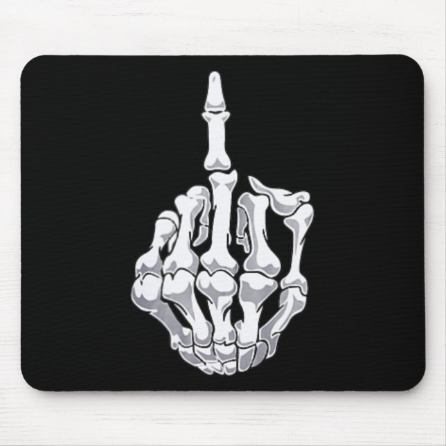Funny Halloween Middle Finger Skeleton Hand Skull  Mouse Pad (Front)