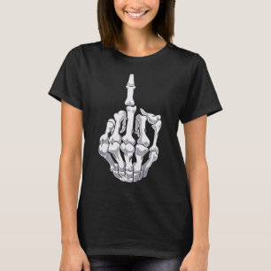 Funny Halloween Middle Finger Skeleton Hand Skull T-Shirt