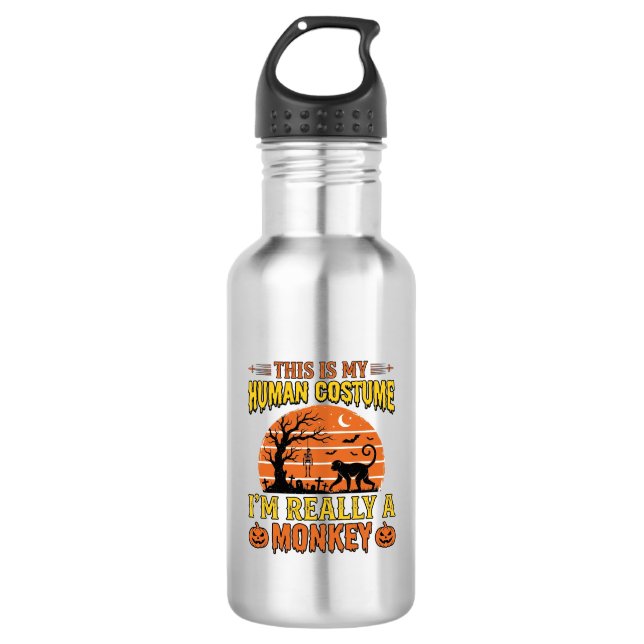 Funny Halloween Monkey Human Costume Shirt Design_ 532 Ml Water Bottle (Front)