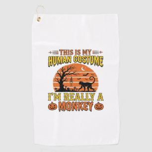 Funny Halloween Monkey Human Costume Shirt Design_ Golf Towel