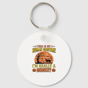 Funny Halloween Monkey Human Costume Shirt Design_ Key Ring