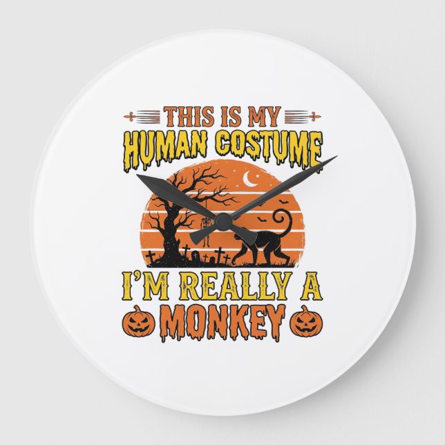 Funny Halloween Monkey Human Costume Shirt Design_ Large Clock (Front)