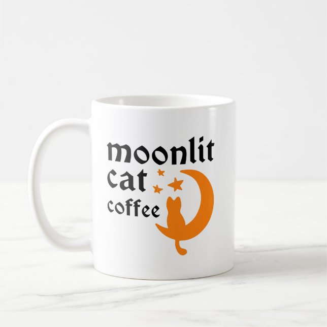 funny halloween moon with cat  coffee mug (Left)
