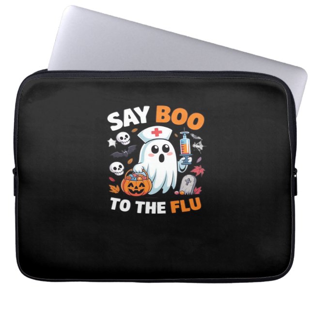 Funny Halloween Nurse Ghost T-Shirt – “Say Boo to  Laptop Sleeve (Front)