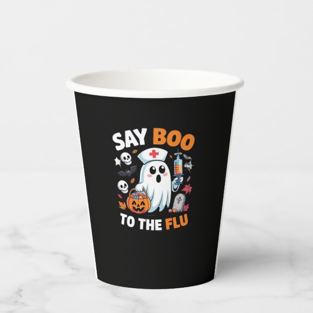 Funny Halloween Nurse Ghost T-Shirt � �Say Boo to  Paper Cups (Front)