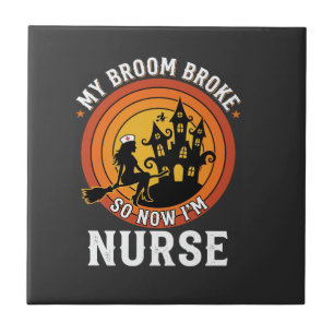 Funny Halloween Nurse Witch Broom Costume Graphic Ceramic Tile