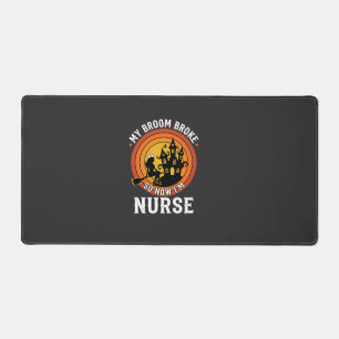 Funny Halloween Nurse Witch Broom Costume Graphic Desk Mat