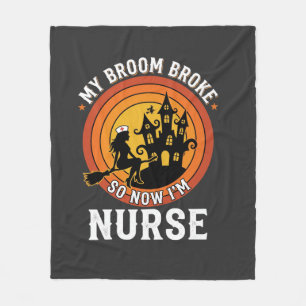 Funny Halloween Nurse Witch Broom Costume Graphic Fleece Blanket