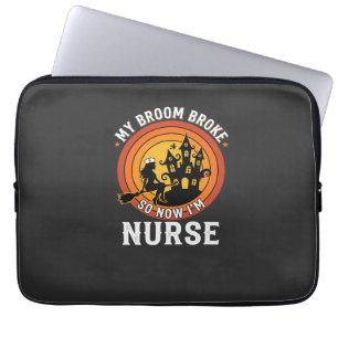 Funny Halloween Nurse Witch Broom Costume Graphic Laptop Sleeve