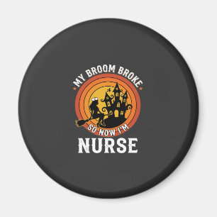 Funny Halloween Nurse Witch Broom Costume Graphic Magnet