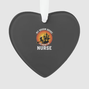 Funny Halloween Nurse Witch Broom Costume Graphic Ornament