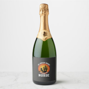 Funny Halloween Nurse Witch Broom Costume Graphic Sparkling Wine Label