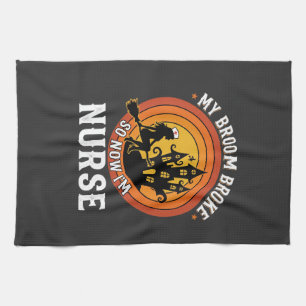 Funny Halloween Nurse Witch Broom Costume Graphic Tea Towel