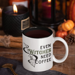 Funny Halloween & October Witches Broomstick Two-Tone Coffee Mug