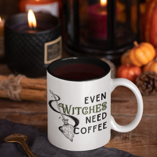Funny Halloween & October Witches Broomstick Two-Tone Coffee Mug