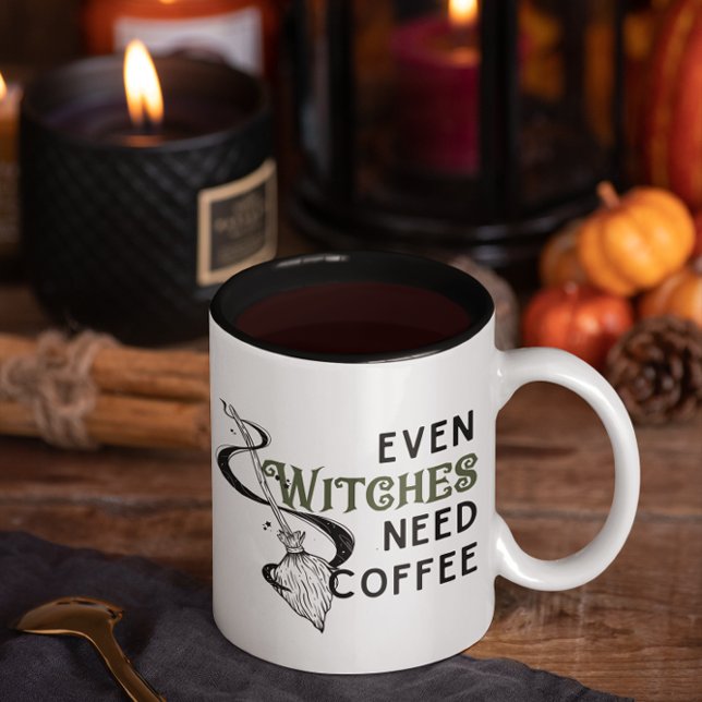 Funny Halloween & October Witches Broomstick Two-Tone Coffee Mug (Creator Uploaded)