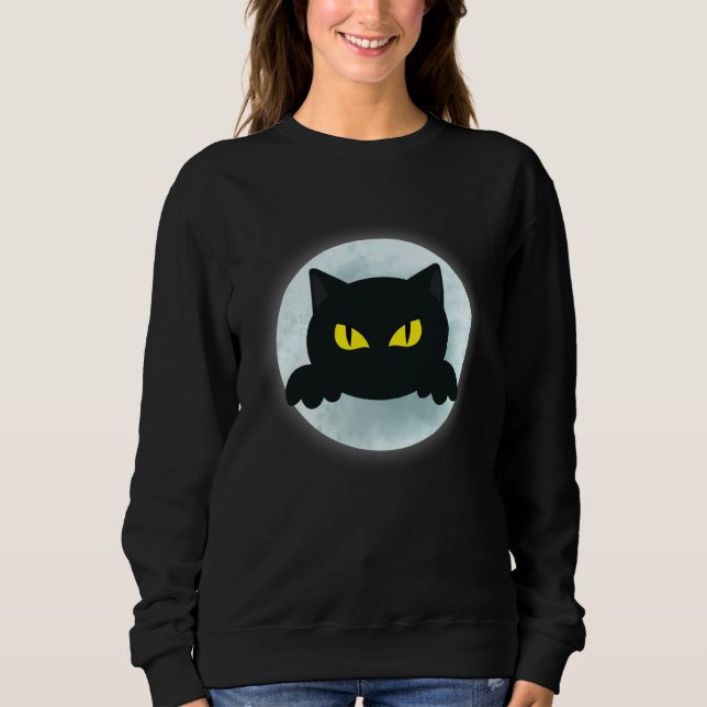 Funny Halloween party black cat moon design men wo Sweatshirt (Front)
