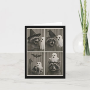 Funny Halloween Party Racoon Photo Cabin Design  Card