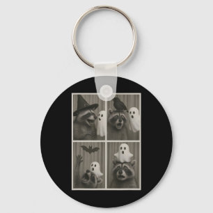 Funny Halloween Party Racoon Photo Cabin Design  Key Ring