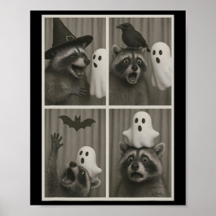 Funny Halloween Party Racoon Photo Cabin Design Poster