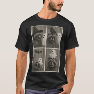 Funny Halloween Party Racoon Photo Cabin Design T-Shirt