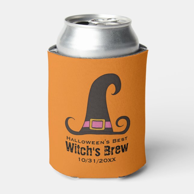 Funny Halloween Party Witch's Brew Beer Can Cooler (Can Front)