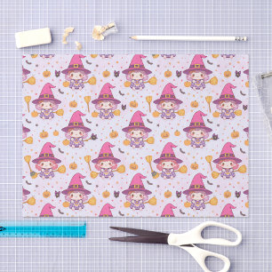 Funny Halloween Pattern with Pumpkins and witch  Tissue Paper