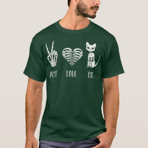 Funny Halloween Peace Love Cat Skeleton Fall Appar T-Shirt