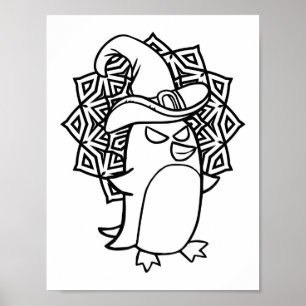 Funny Halloween Penguin Colouring Page Poster