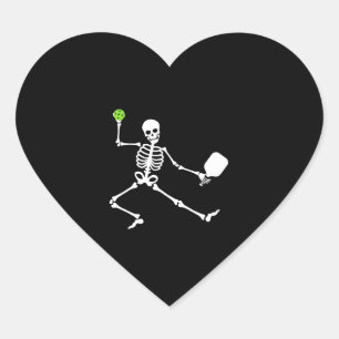Funny Halloween Pickleball Costume Skeleton   Heart Sticker
