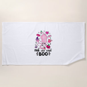 Funny Halloween Pink Cat Ghost Juggling Octopus Fa Beach Towel